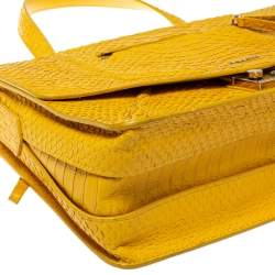 Pre Owned Furla Yellow Python Embossed Leather Alice Top Handle Bag