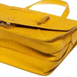 Pre Owned Furla Yellow Python Embossed Leather Alice Top Handle Bag