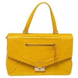 Pre Owned Furla Yellow Python Embossed Leather Alice Top Handle Bag