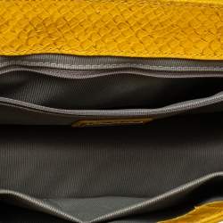Pre Owned Furla Yellow Python Embossed Leather Alice Top Handle Bag