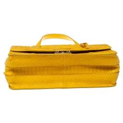 Pre Owned Furla Yellow Python Embossed Leather Alice Top Handle Bag
