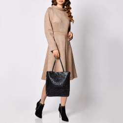 Pre Owned Furla Navy Blue Croc Embossed Leather Side Zip Tote