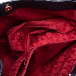 Pre Owned Furla Navy Blue Croc Embossed Leather Side Zip Tote