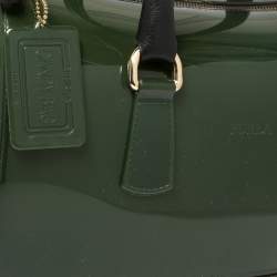Pre Owned Furla Green Rubber and Pyhton Embossed Leather Medium Candy Satchel