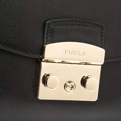 Pre Owned Furla Black Leather Envelope Metropolis Wristlet Clutch