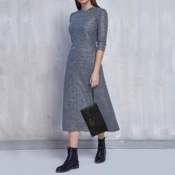 Pre Owned Furla Black Leather Envelope Metropolis Wristlet Clutch