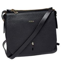 Furla Black Leather and Suede Messenger Bag