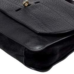 Furla Black Leather and Suede Messenger Bag