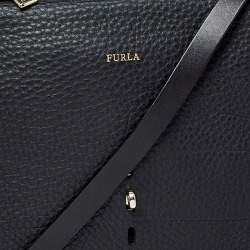 Furla Black Leather and Suede Messenger Bag