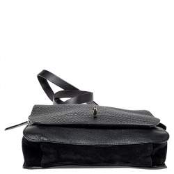 Furla Black Leather and Suede Messenger Bag