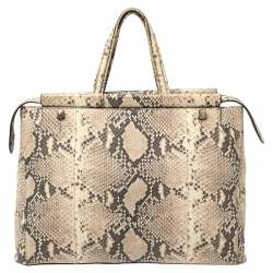 Pre Owned حقيبة يد فورلا سحاب جلد نقشة الثعبان بيج