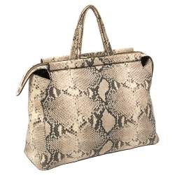 Pre Owned حقيبة يد فورلا سحاب جلد نقشة الثعبان بيج