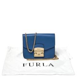 Pre Owned Furla Blue Leather Mini Metropolis Chain Crossbody Bag