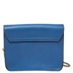 Pre Owned Furla Blue Leather Mini Metropolis Chain Crossbody Bag
