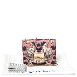Pre Owned Furla Multicolour Peacock Print Leather Mini Metropolis Crossbody Bag