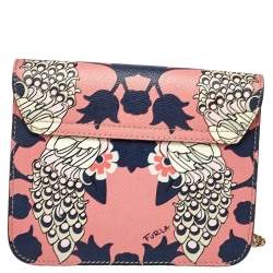 Pre Owned Furla Multicolour Peacock Print Leather Mini Metropolis Crossbody Bag