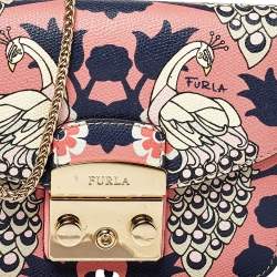 Pre Owned Furla Multicolour Peacock Print Leather Mini Metropolis Crossbody Bag