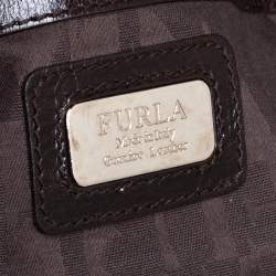Furla Dark Brown Woven Leather Shoulder Bag