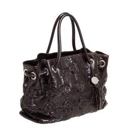 Furla Dark Brown Woven Leather Shoulder Bag