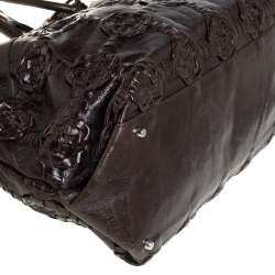 Furla Dark Brown Woven Leather Shoulder Bag