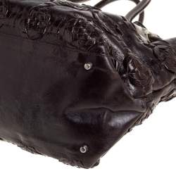 Furla Dark Brown Woven Leather Shoulder Bag