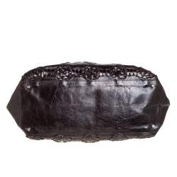 Furla Dark Brown Woven Leather Shoulder Bag
