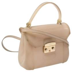 Pre Owned Furla Beige Rubber Metropolis Top Handle Bag