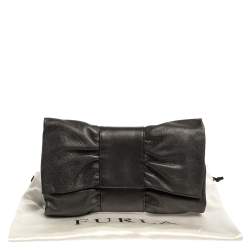 Pre Owned Furla Metallic Grey Leather Bow Clutch