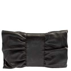 Pre Owned Furla Metallic Grey Leather Bow Clutch