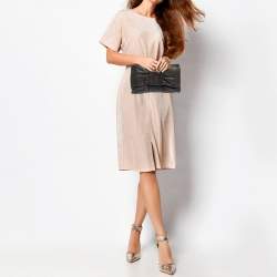 Pre Owned Furla Metallic Grey Leather Bow Clutch