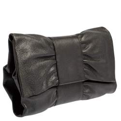 Pre Owned Furla Metallic Grey Leather Bow Clutch