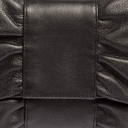 Pre Owned Furla Metallic Grey Leather Bow Clutch