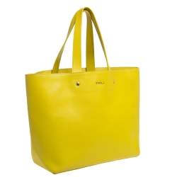 Pre Owned Furla Lime Yellow Leather Daisy Tote