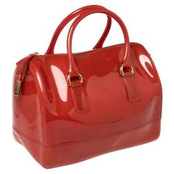 Pre Owned Furla Maroon Rubber Medium Candy Satchel