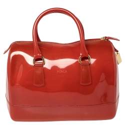 Pre Owned Furla Maroon Rubber Medium Candy Satchel