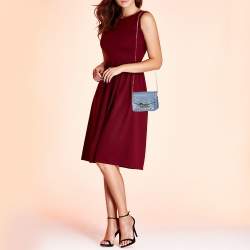 Pre Owned Furla Blue Leather Mini Studded Metropolis Chain Crossbody Bag