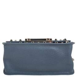 Pre Owned Furla Blue Leather Mini Studded Metropolis Chain Crossbody Bag