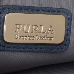 Pre Owned Furla Blue Leather Mini Studded Metropolis Chain Crossbody Bag