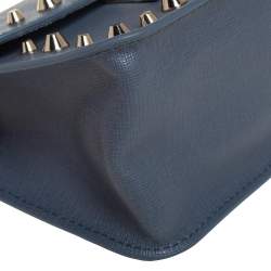 Pre Owned Furla Blue Leather Mini Studded Metropolis Chain Crossbody Bag