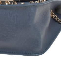 Pre Owned Furla Blue Leather Mini Studded Metropolis Chain Crossbody Bag