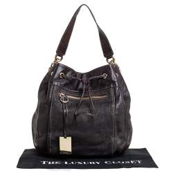 Furla Dark Brown Leather Drawstring Hobo