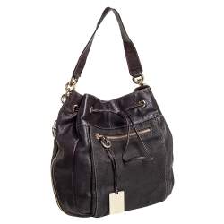 Furla Dark Brown Leather Drawstring Hobo