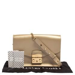 Pre Owned Furla Metallic Beige Leather Metropolis Shoulder Bag
