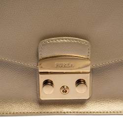 Pre Owned Furla Metallic Beige Leather Metropolis Shoulder Bag