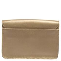 Pre Owned Furla Metallic Beige Leather Metropolis Shoulder Bag