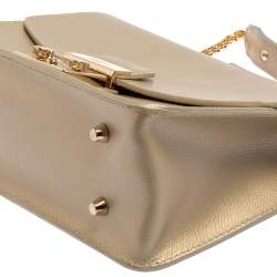 Pre Owned Furla Metallic Beige Leather Metropolis Shoulder Bag