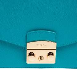 Pre Owned Furla Blue Leather Metropolis Top Handle Bag