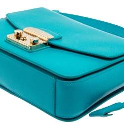 Pre Owned Furla Blue Leather Metropolis Top Handle Bag