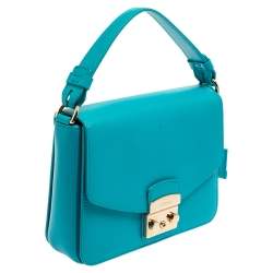 Pre Owned Furla Blue Leather Metropolis Top Handle Bag