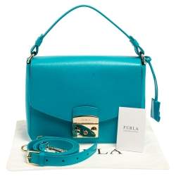 Pre Owned Furla Blue Leather Metropolis Top Handle Bag